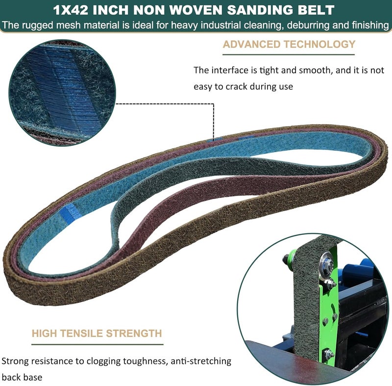 SACKORANGE 3 Pack 1 X 42 Inch Coarse, Medium, and Fine Grits Assortment Non Woven Surface Conditioning Sanding Belts for Knife Makers and Metal Fabricators Profession Sander Belt - Image 3